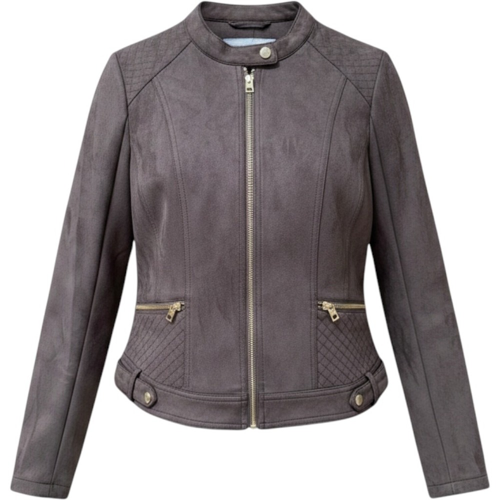 Marc New York Andrew Marc Womens Grayish Brown Faux Suede Moto Jacket Sz Medium